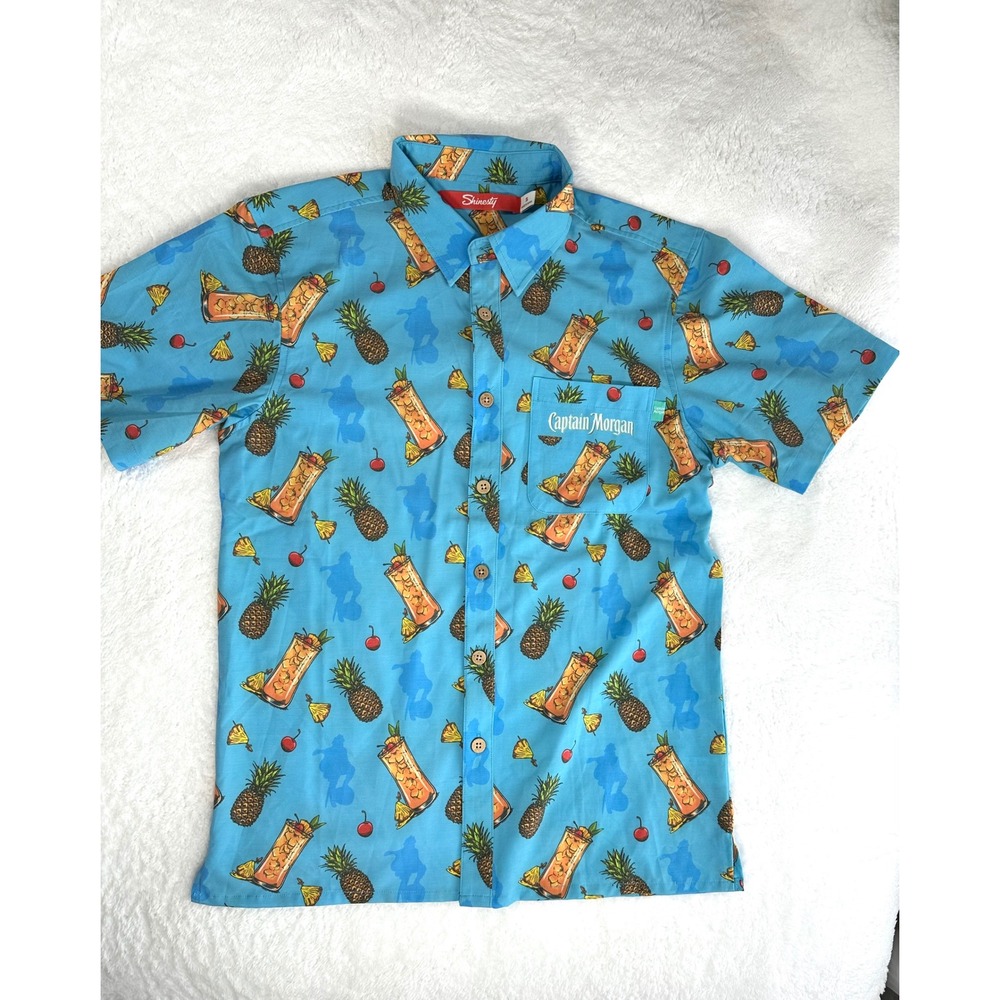 Shinesty Captain Morgan Rum Mens Small short sleeve button down Hawaiian‎ Party